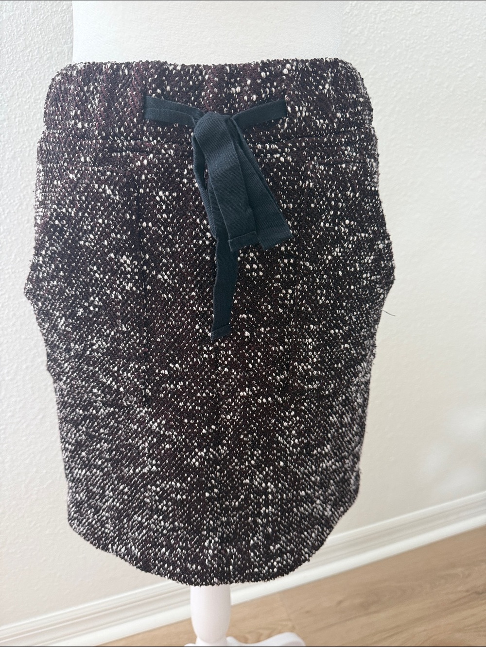 LOFT Black and White Tweed Pencil Skirt with Front Tie
